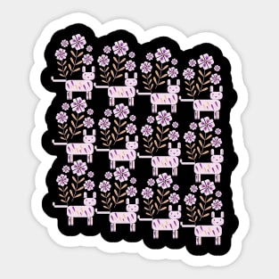 Colorful Flowers With Cats Pattern Sticker